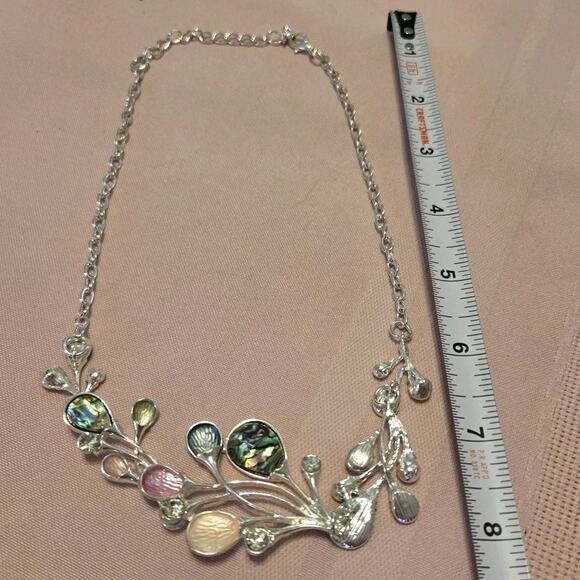 Vtg Abalone Necklace Earring Set Silvertone Pink Abstract 3D Balloons Romance - Picture 12 of 12